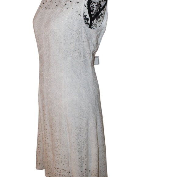 SALE Apt 9 Women’s White Lace Crochet Sleeveless Fit & Flare Midi Dress L EUC - Picture 2 of 10